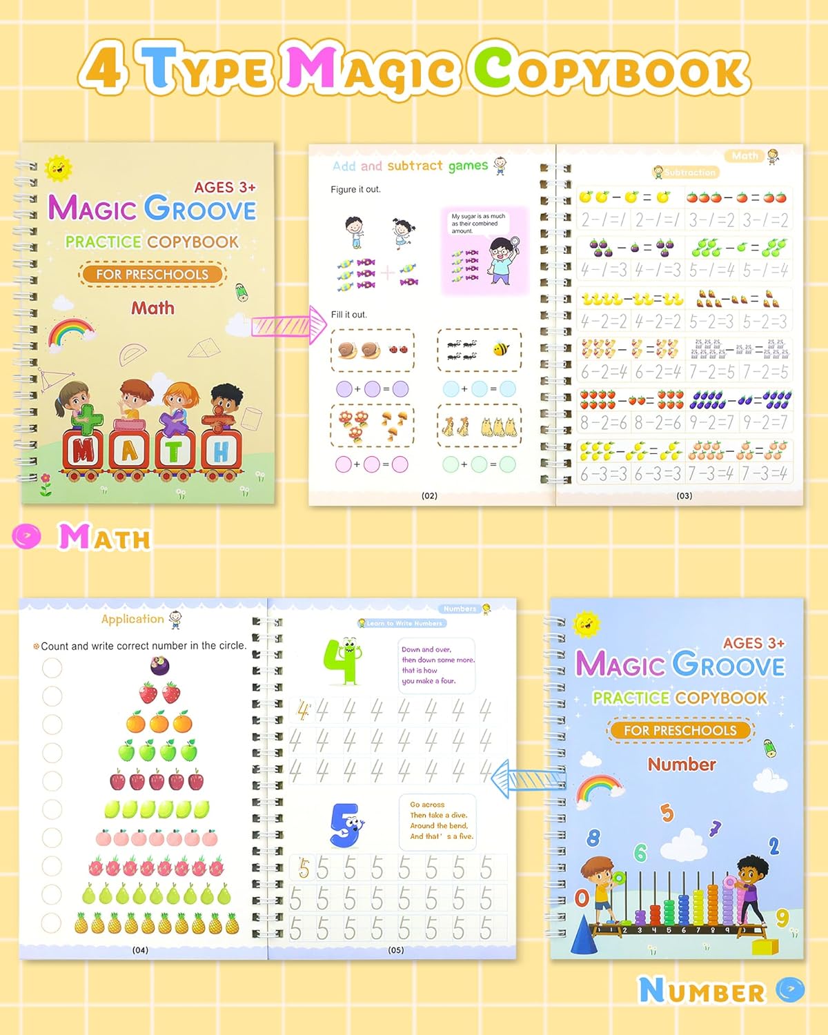 Set 4 Cuadernos Mágicos para Caligrafia Metodo Montessori