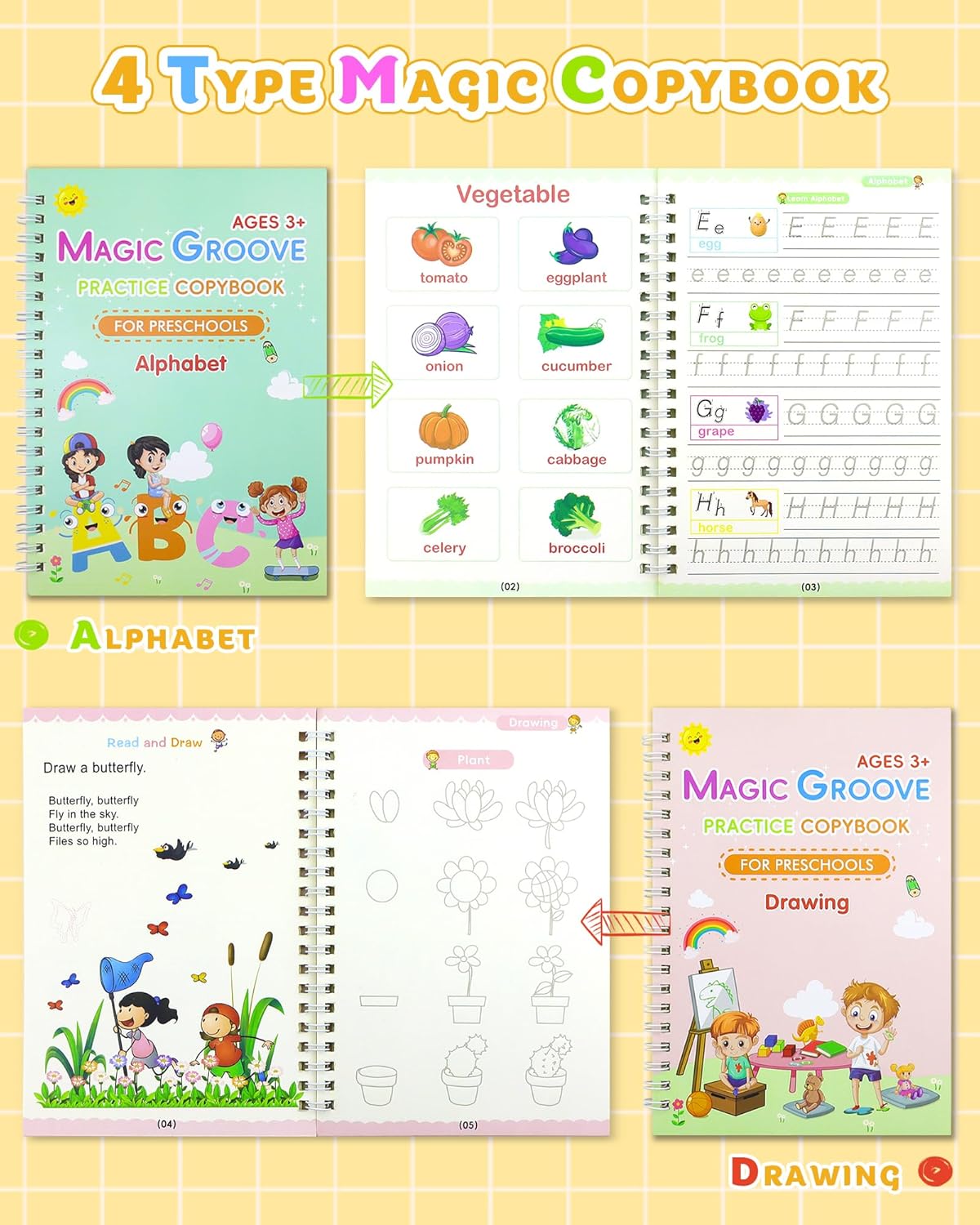 Set 4 Cuadernos Mágicos para Caligrafia Metodo Montessori