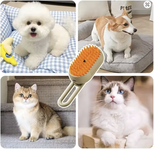 Cepillo Masajeador con Vapor 3 En 1 para Mascotas