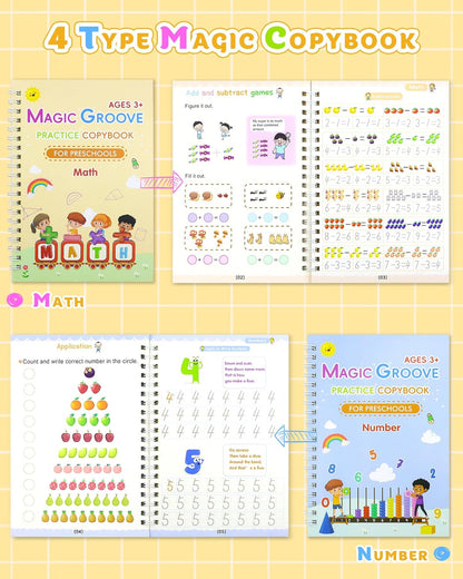 Set 4 Cuadernos Mágicos para Caligrafia Metodo Montessori