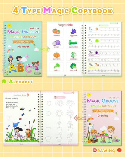 Set 4 Cuadernos Mágicos para Caligrafia Metodo Montessori