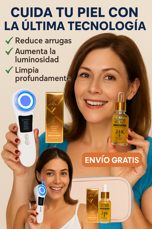 Pack Masajeador Facial Skin Led + Serum24K